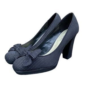Ann Marino Polka Dot Bow Tie Black Heels Platform Pumps Heel Shoes size 8